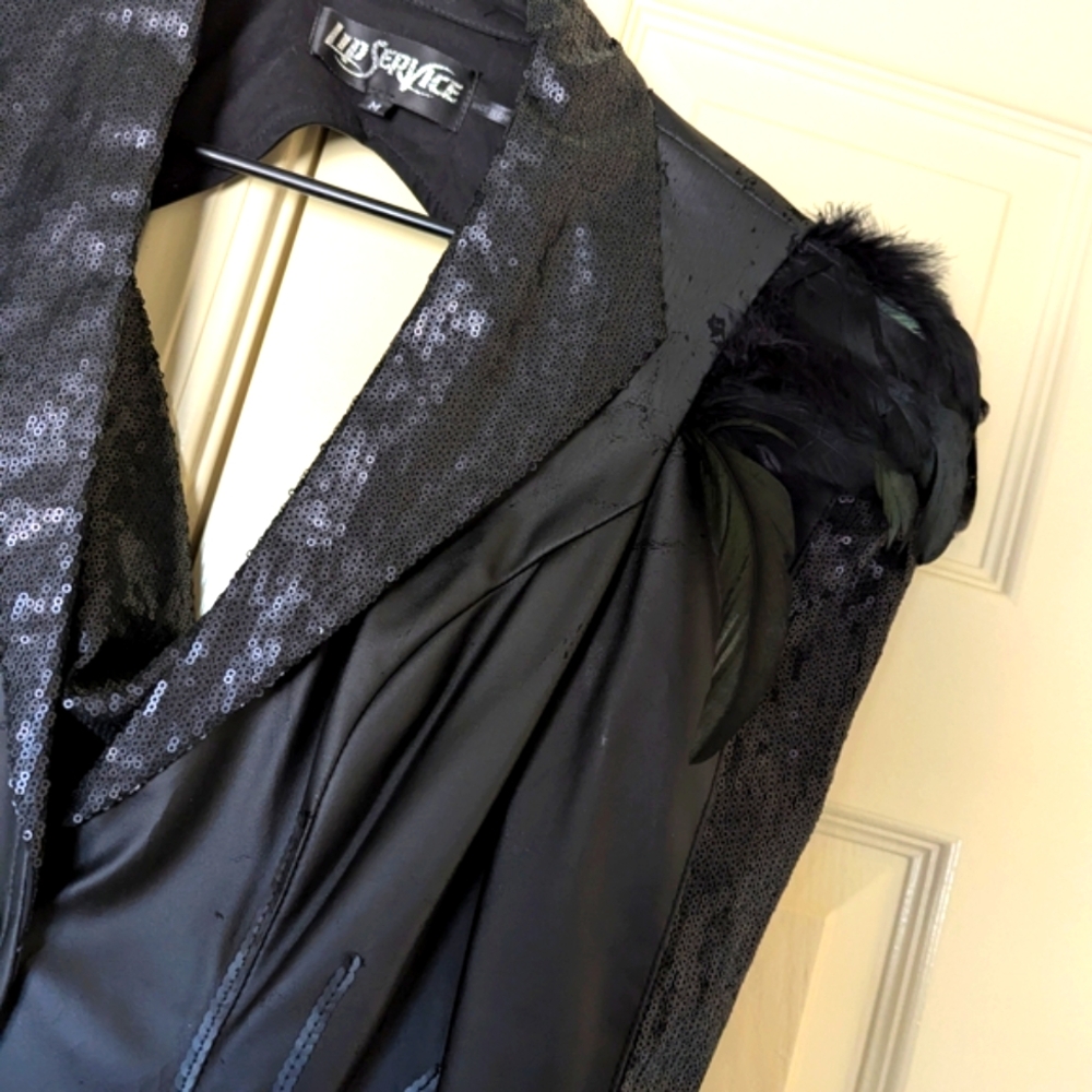 Lip Service Y2K Black Faux Leather Jacket Women’s Medium | Feather Trim Cutout - Picture 3 of 7